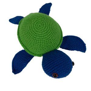Beautifully Crafted Handmade Crochet Blue And Green Turtle Plush EUC
